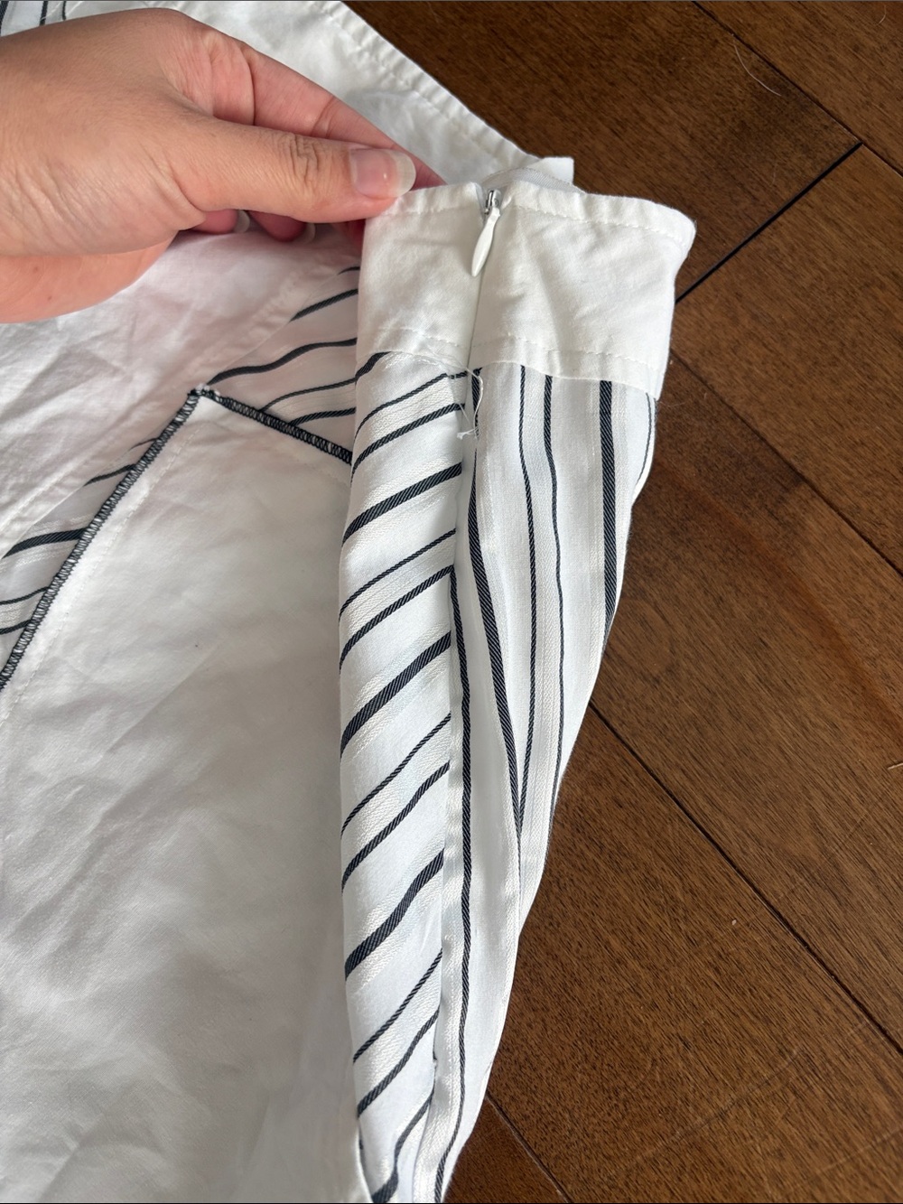 Asymmetrical White & Black Striped Women’s Skirt - Picture 8 of 10